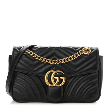 Gucci Calfskin Matelasse Small GG Marmont Shoulder Bag Black 1 of 15