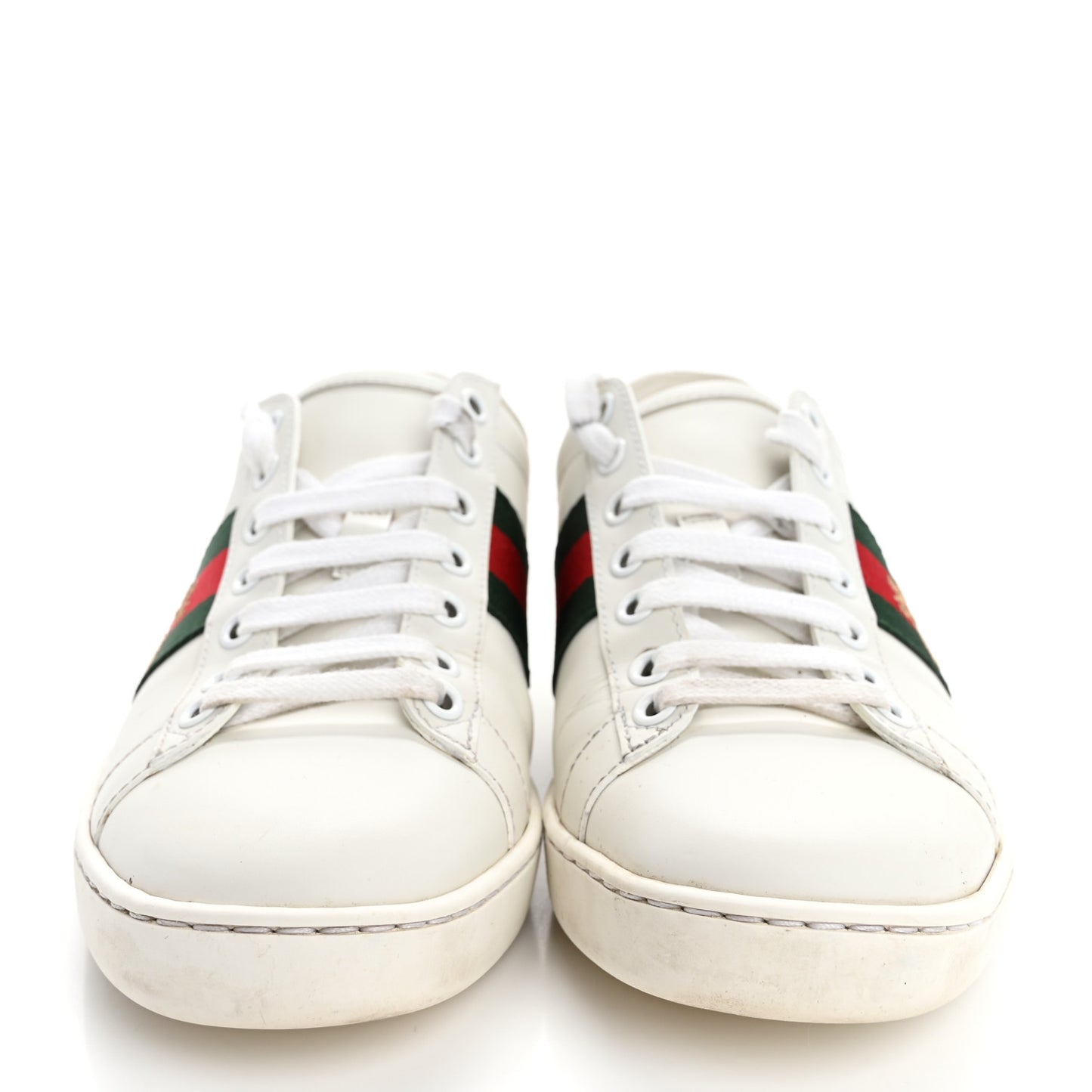 Calfskin Ayers Bee Embroidered Womens Ace Sneakers 36 White Green