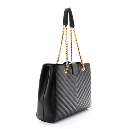 Saint Laurent Grain De Poudre Matelasse Chevron Monogram Shopping Bag Black 3 of 20