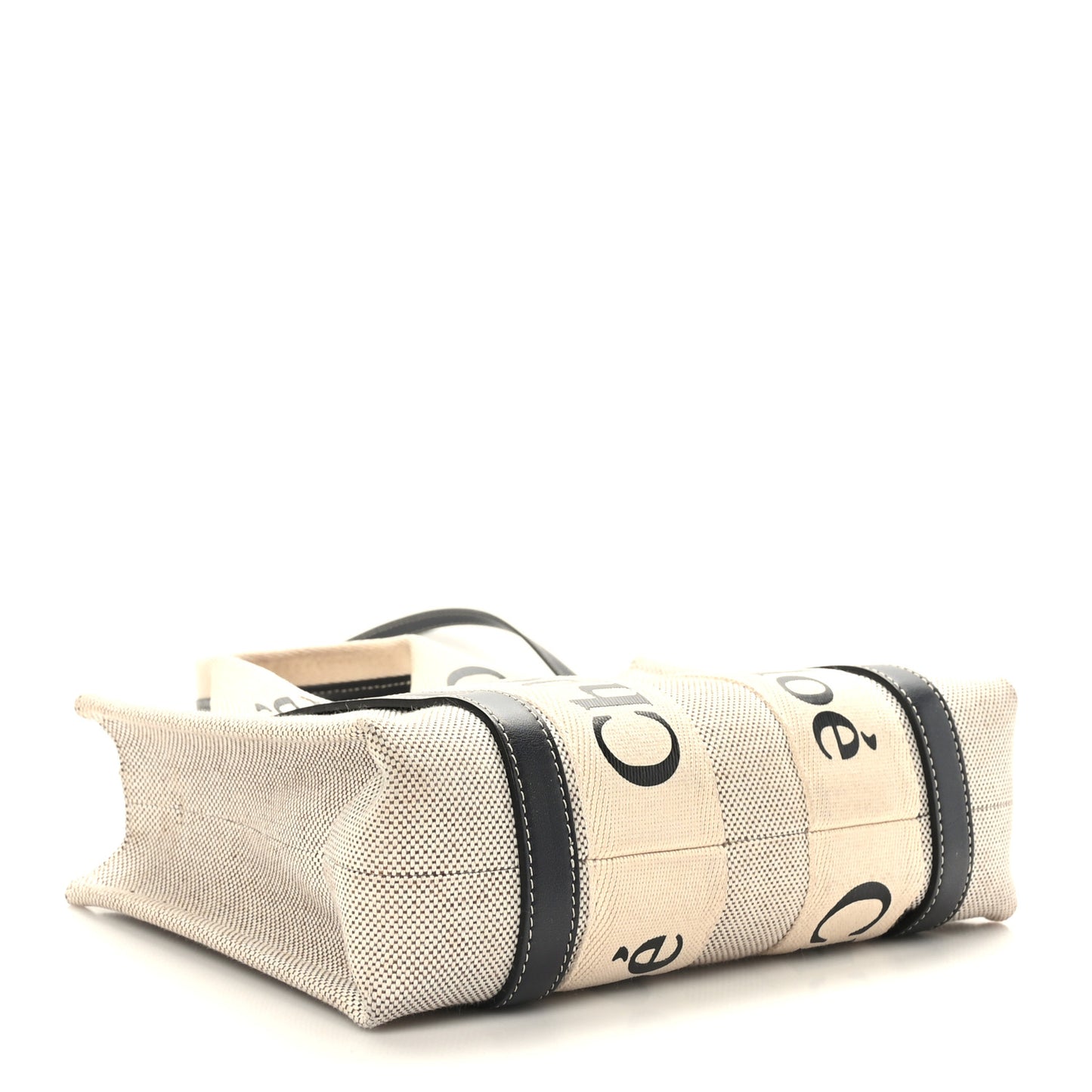 Cotton Calfskin Small Woody Ribbon Tote With Strap White Navy