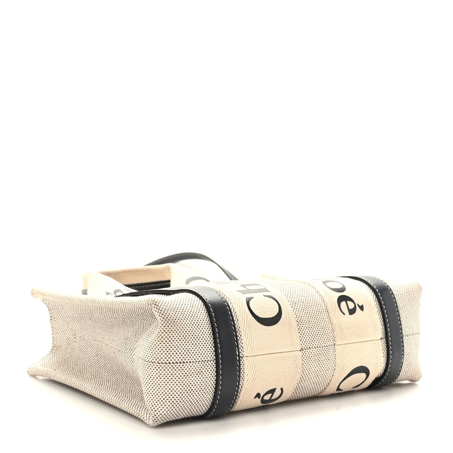 Chloe Cotton Calfskin Small Woody Ribbon Tote With Strap White Navy 4 of 8