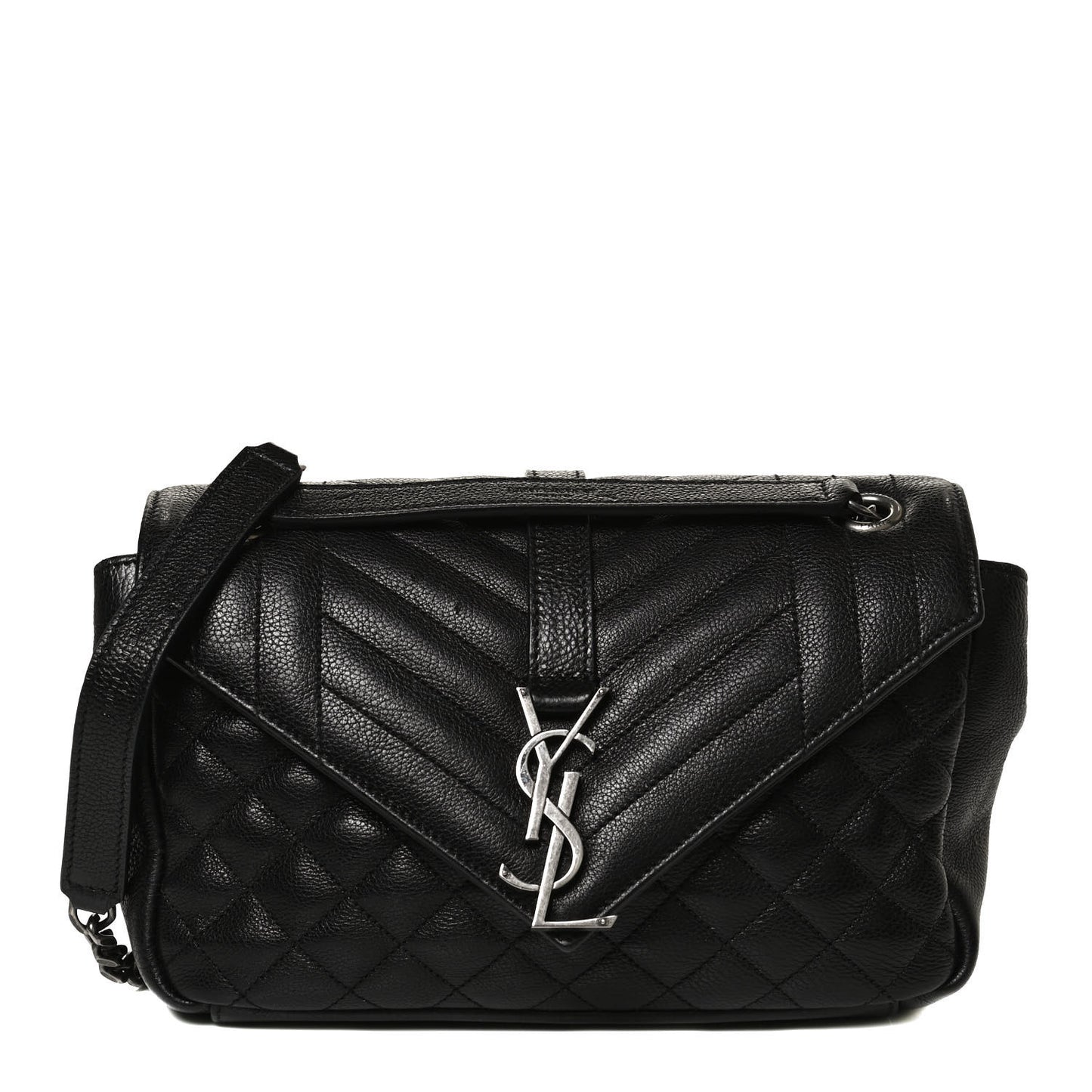 Sheepskin Tri-Quilt Monogram Medium College Bag Black