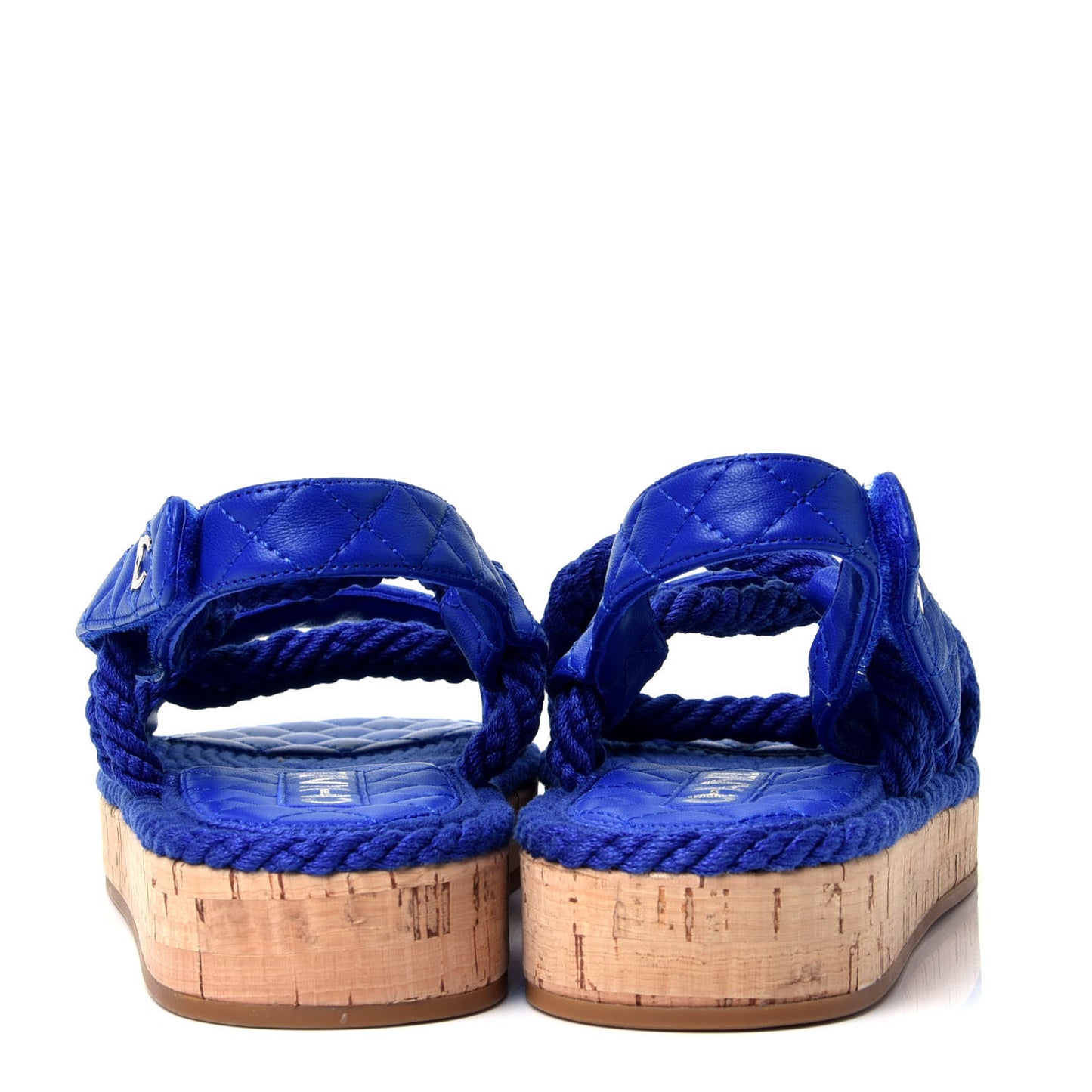 Cord Lambskin Quilted Logo Sandals 39 Blue