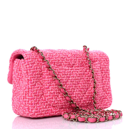 Chanel Wool Tweed Quilted Mini Rectangular Flap Dark Pink Fuchsia 2 of 10