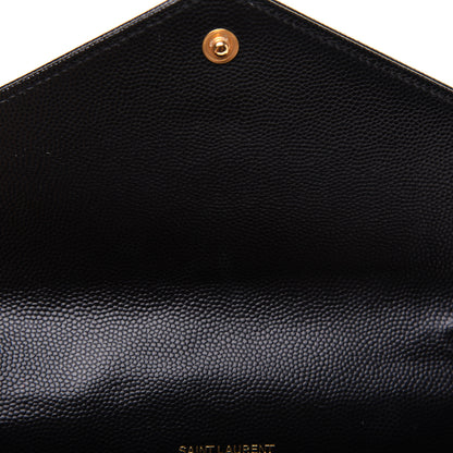 Saint Laurent Grain De Poudre Matelasse Chevron Monogram Envelope Chain Wallet Black 9 of 14