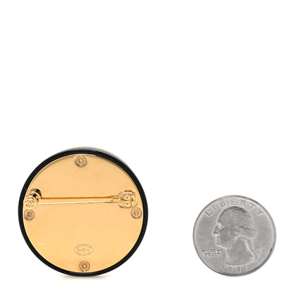 Chanel Resin CC Round Brooch Gold Black 2 of 4