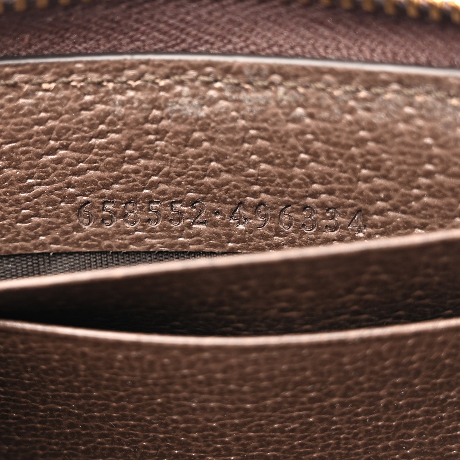 Gucci GG Supreme Monogram Textured Dollar Calfskin Web Ophidia Zip Around Card Case Wallet Beige Ebony New Acero 7 of 10