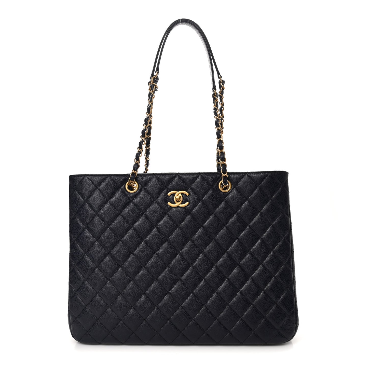 Caviar Quilted Large CC Shopping Tote Navy