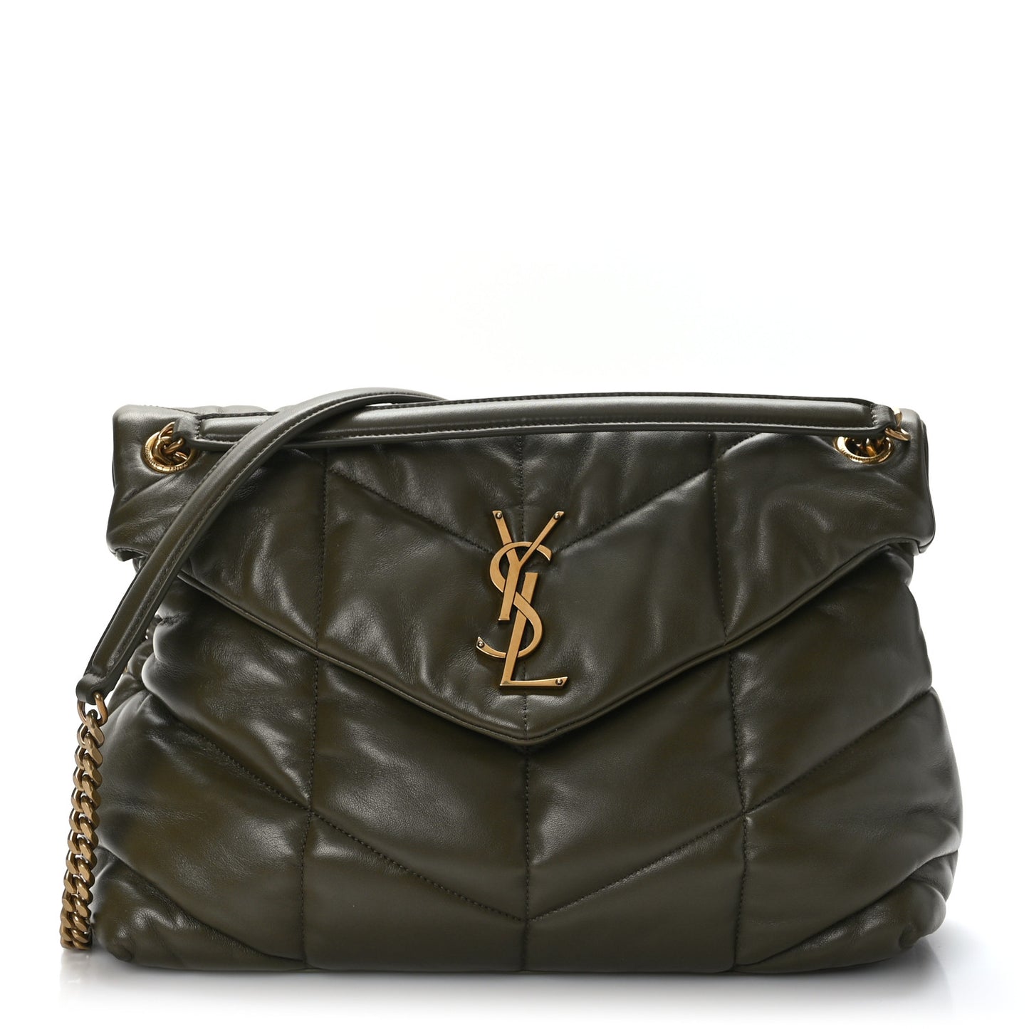 Lambskin Quilted Medium Loulou Puffer Monogram Chain Satchel Seaweed