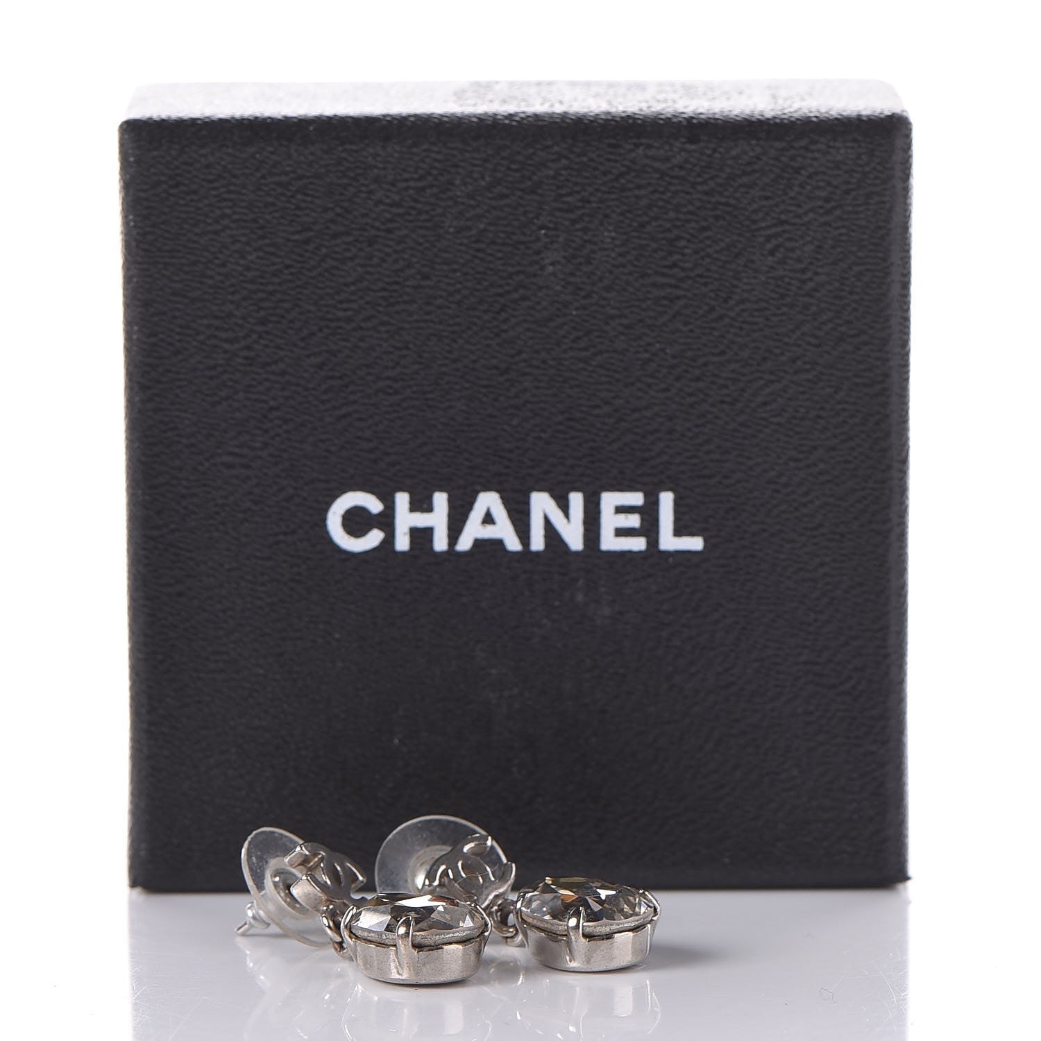Chanel Crystal CC Drop Earrings Silver 5 of 5