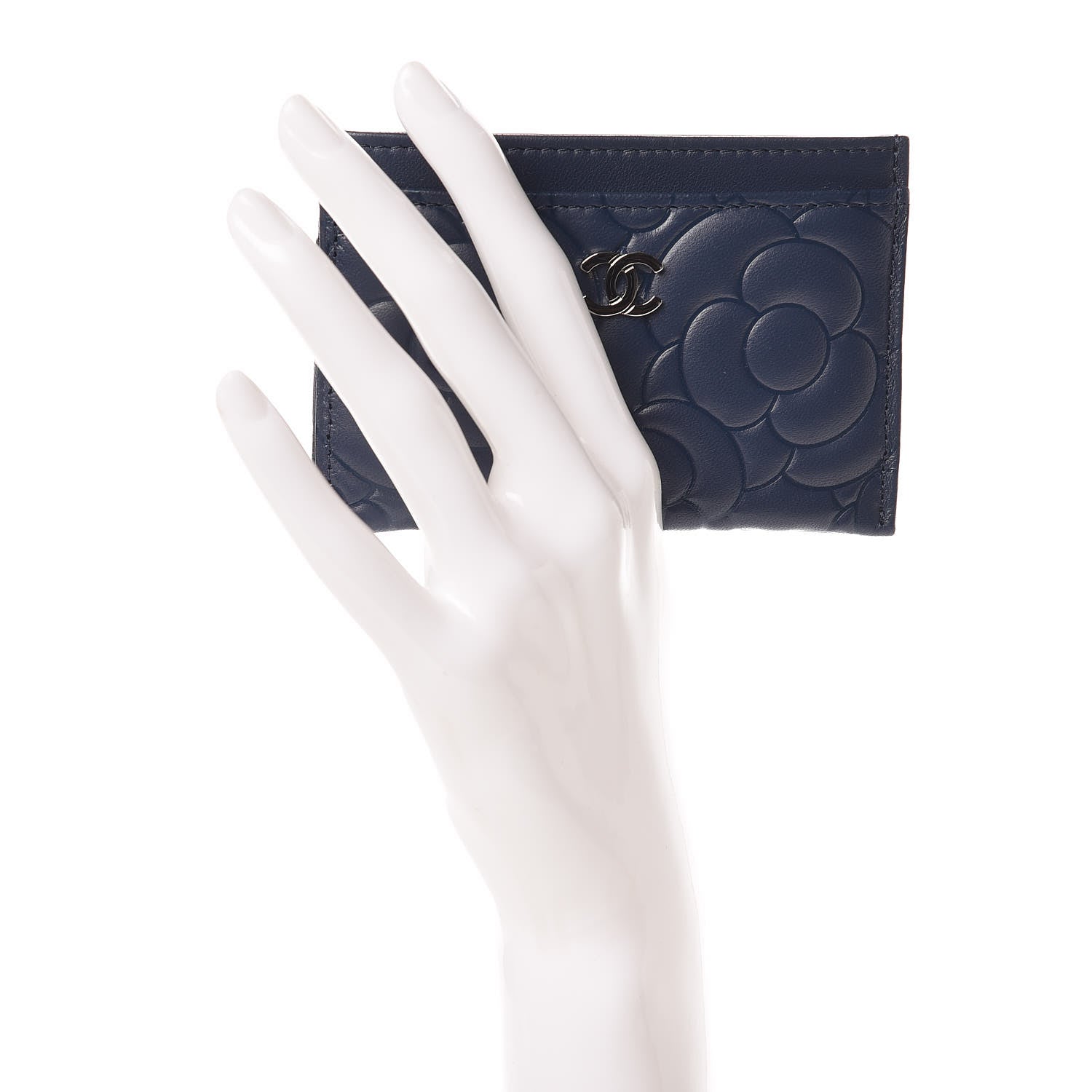 Chanel Lambskin Camellia Embossed Card Holder Blue 2 of 9