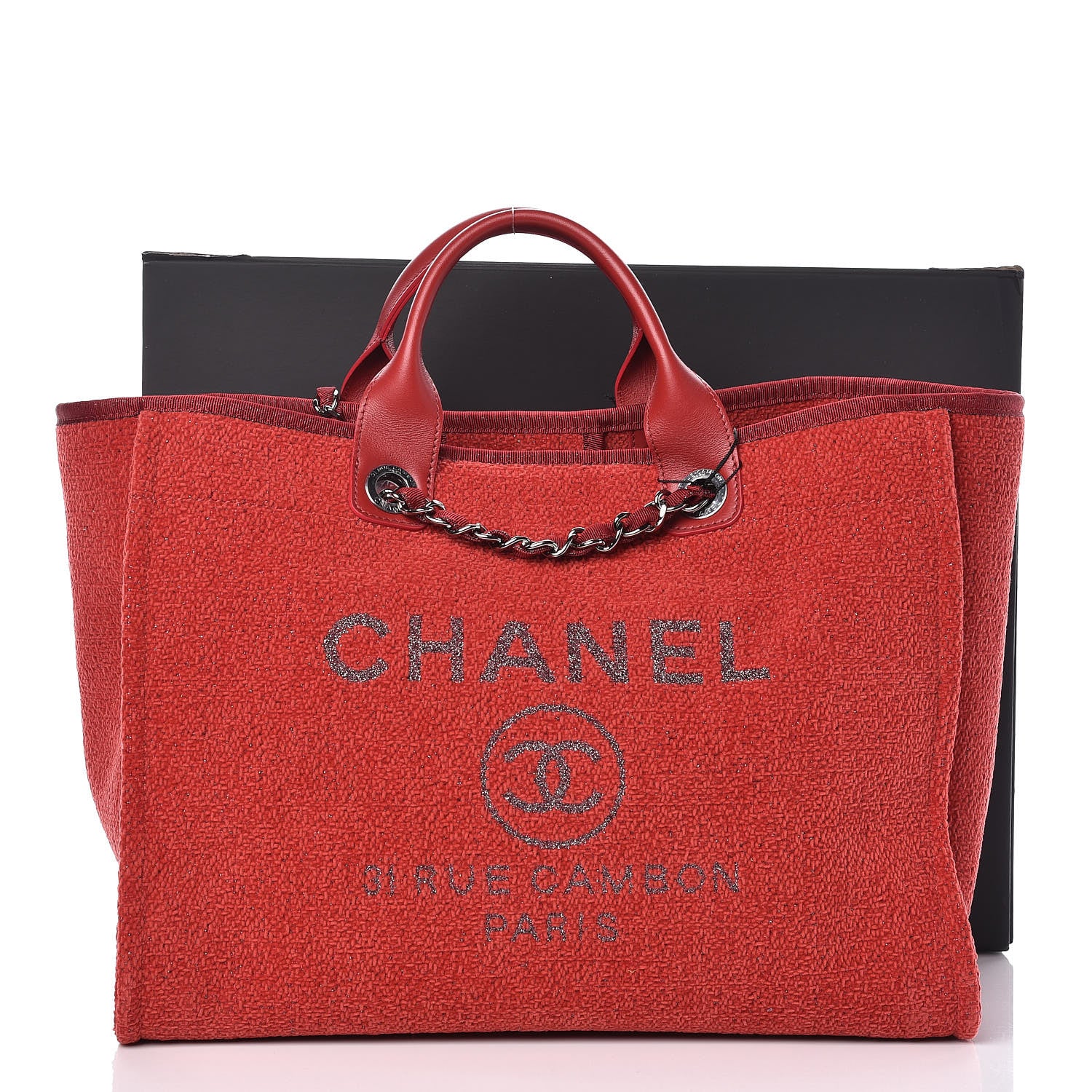 Chanel Lurex Boucle Large Deauville Tote Red 10 of 10