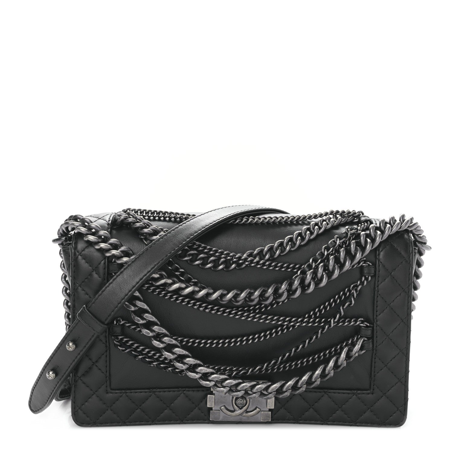 Chanel Calfskin Enchained New Medium Boy Flap Black 1 of 9