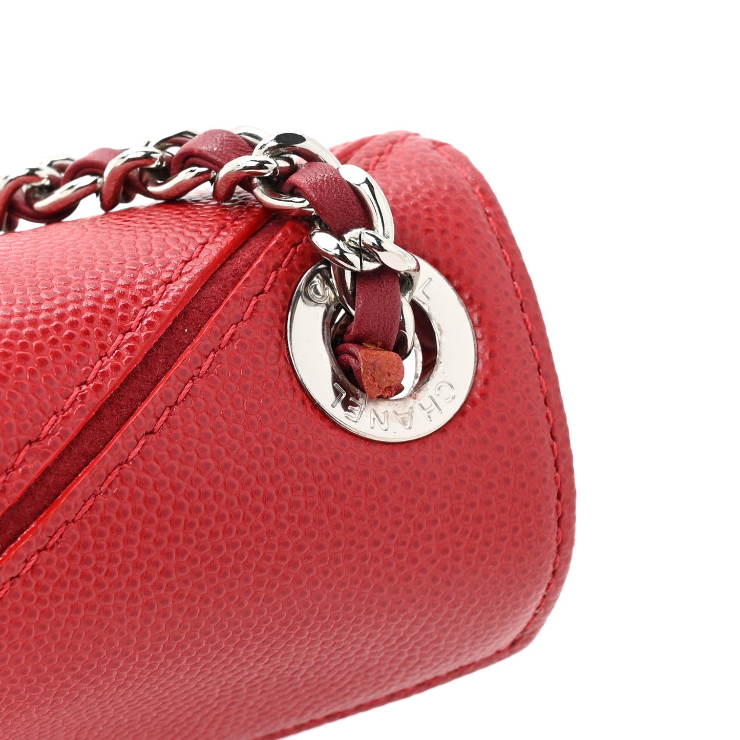 Caviar Macro Chevron Small Single Flap Red