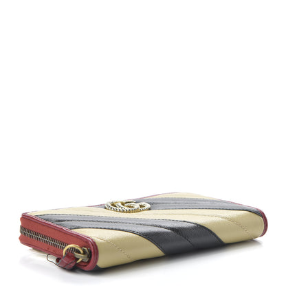 Gucci Azalea Calfskin Matelasse Diagonal Patchwork Torchon GG Marmont Zip Around Wallet Black Beige Romantic Cerise 4 of 10
