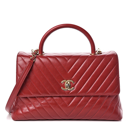 Chanel Calfskin Chevron Quilted Large Coco Handle Flap Red 1 of 15