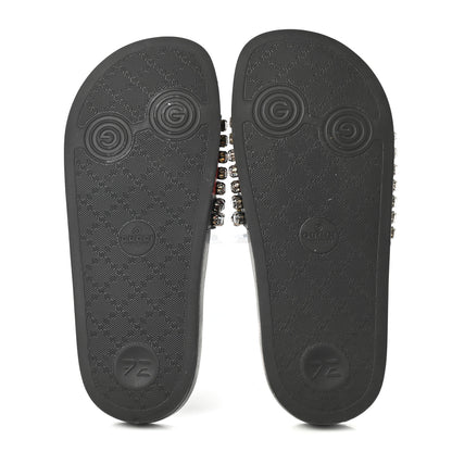 Gucci Calfskin Crystal Embellished Web Slide Sandals 36 Blue Red 5 of 7