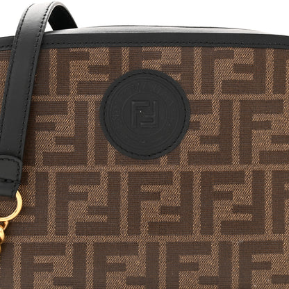 Fendi Glazed Fabric Vitello Century FF 1974 Stamp Patch Camera Case Mogano Panna Black 7 of 9