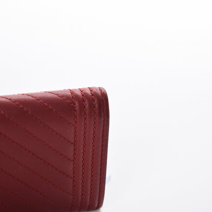 Chanel Calfskin Chevron Quilted Boy Card Holder Wallet Red 9 of 12