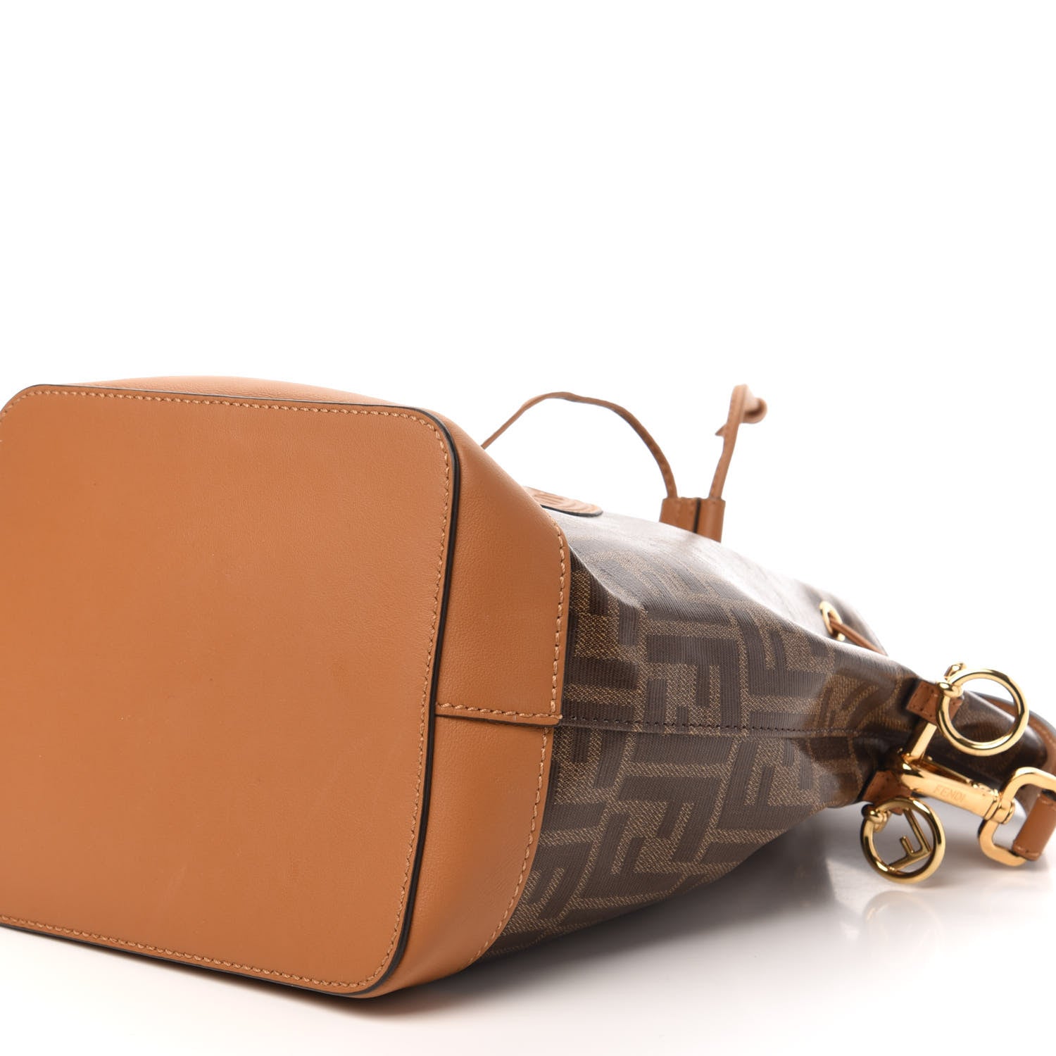 Fendi Glazed Fabric Vitello Grace F is Fendi FF 1974 Stamp Patch Grande Mon Tresor Bucket Bag Mogano Panna Nocciola 7 of 10