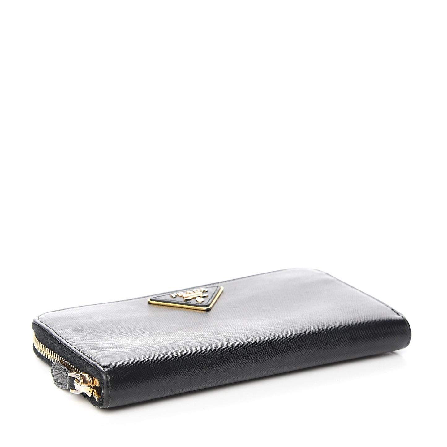 Saffiano Metal Zip Around Wallet Black