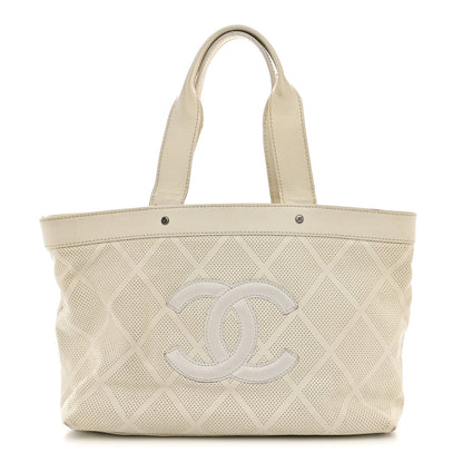 Chanel Goatskin Perforated Large CC Tote White 1 of 16