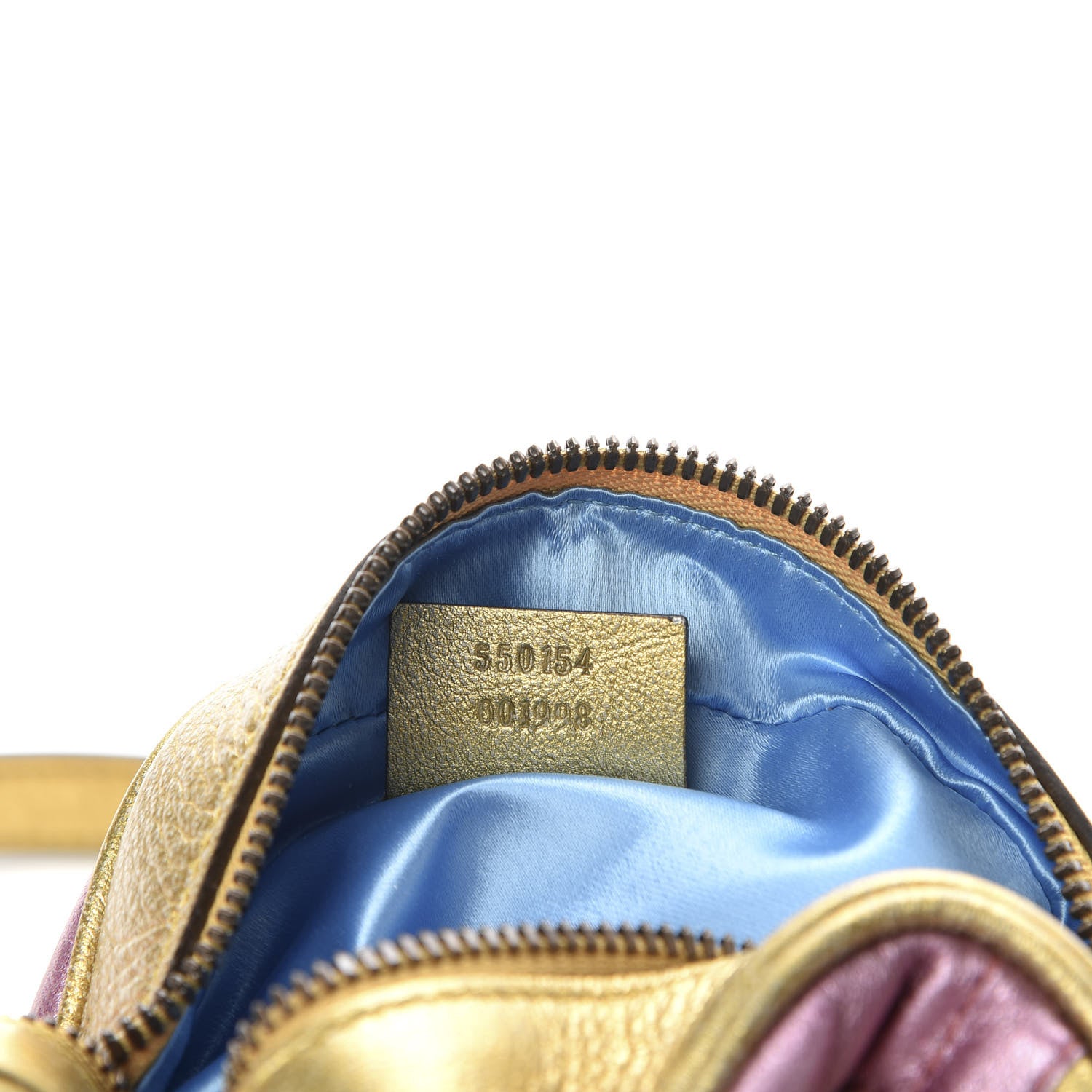 Gucci Metallic Calfskin Matelasse Mini GG Marmont Round Shoulder Bag Gold Pink 9 of 10
