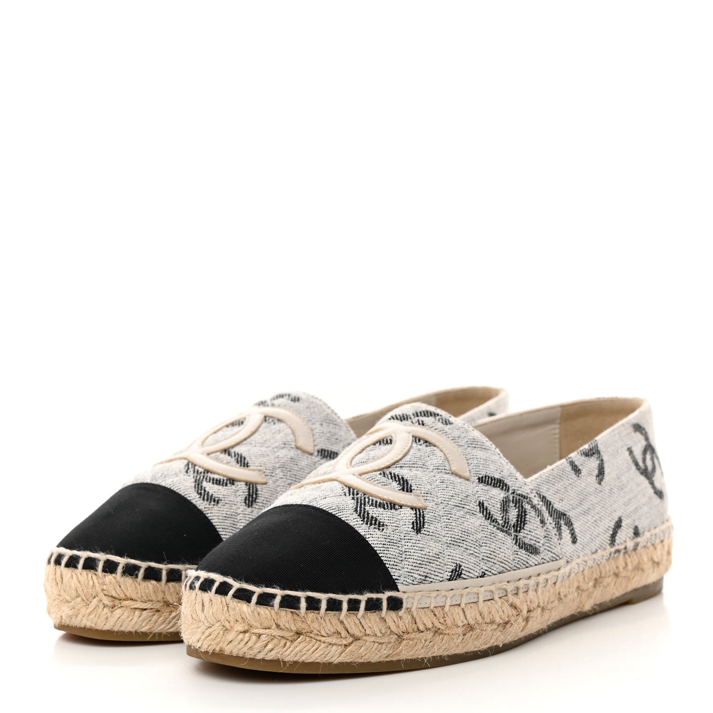 Cotton Jacquard Grosgrain CC Print Espadrilles 39 Grey Black