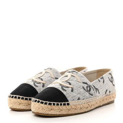Chanel Cotton Jacquard Grosgrain CC Print Espadrilles 39 Grey Black 3 of 8