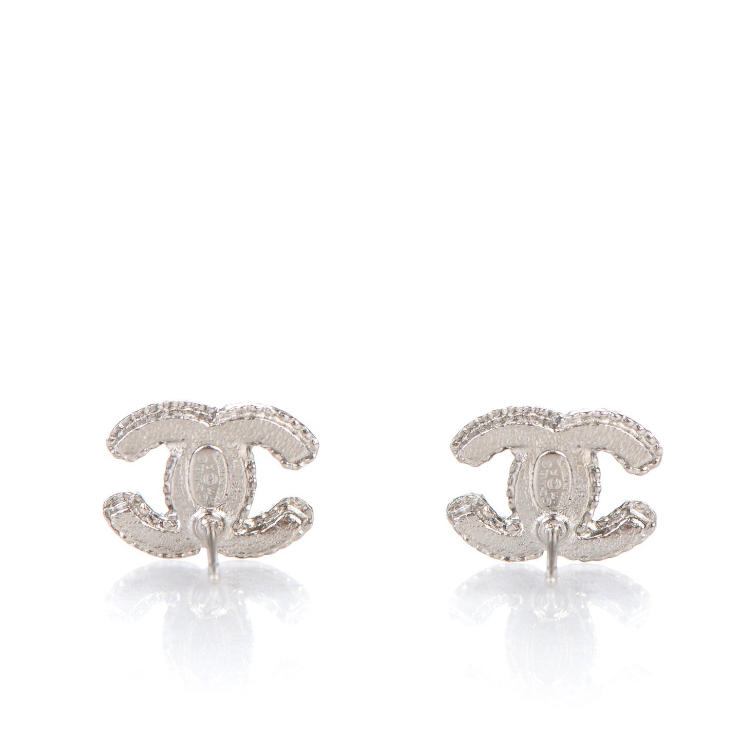 Pearl Enamel CC Logo Earrings Silver