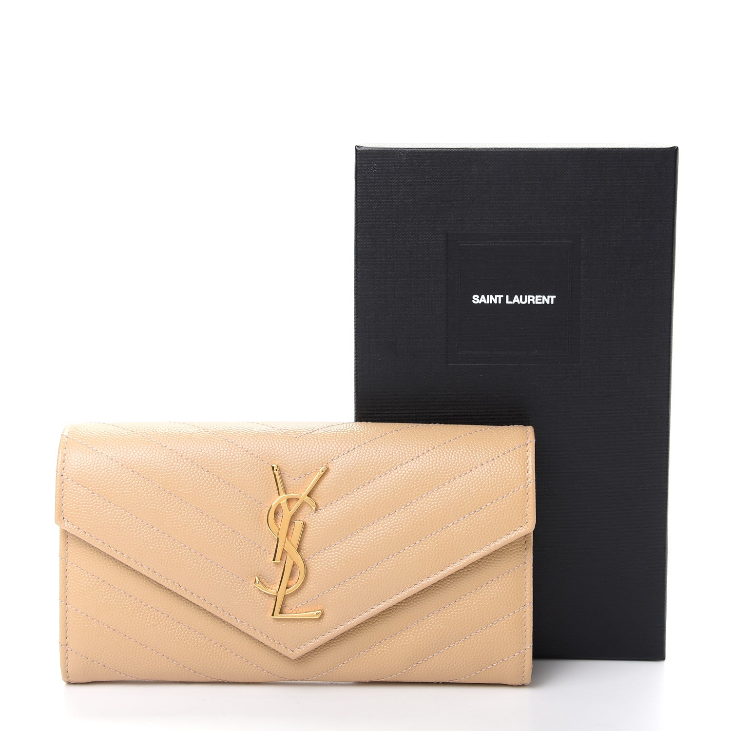 Saint Laurent Grain De Poudre Matelasse Chevron Monogram Flap Wallet Nude Powder 8 of 8