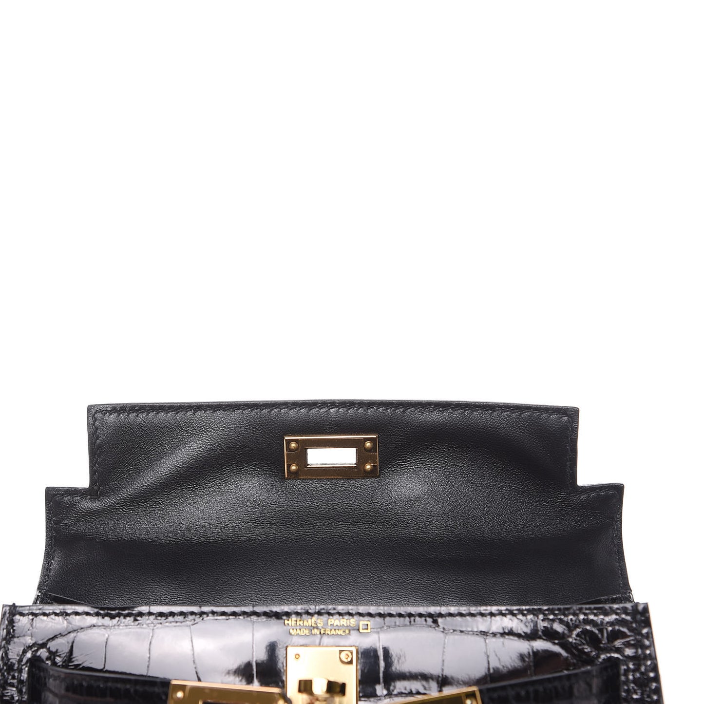 Shiny Alligator Mini Kelly Sellier 20 Black