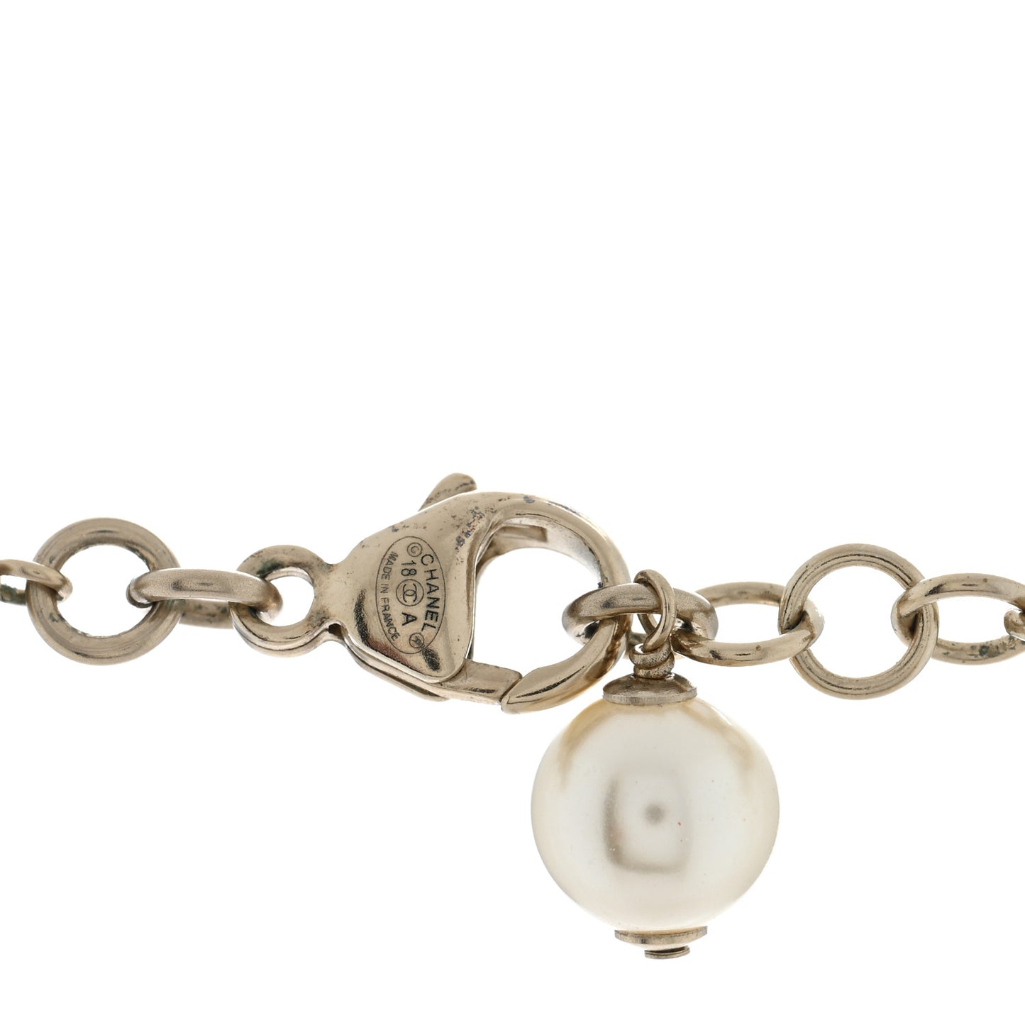 Pearl Crystal CC Braided Chain Long Necklace Light Gold