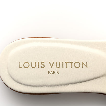 Louis Vuitton Raffia Calfskin Monogram By The Pool Revival Flat Mules 38 White 6 of 9