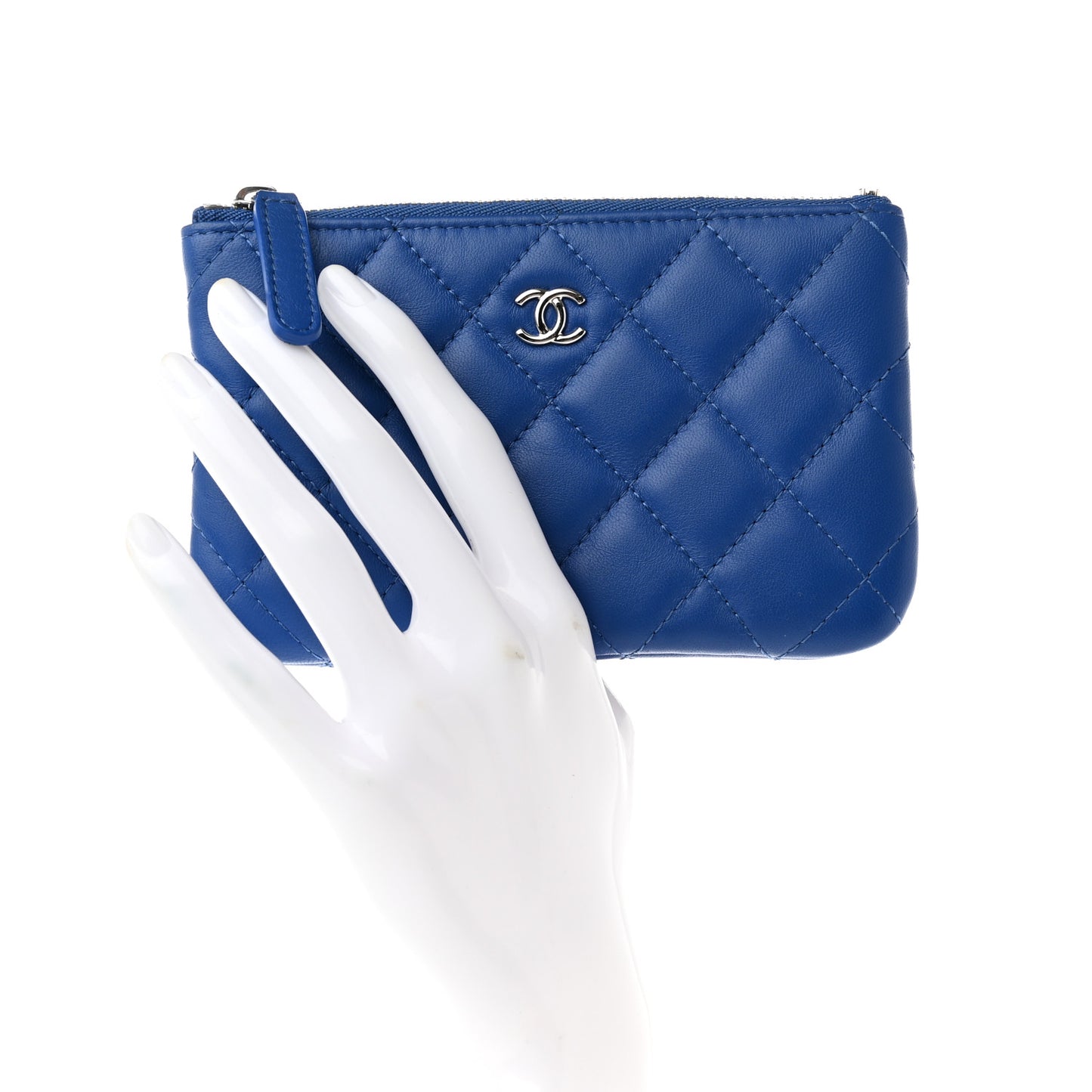 Lambskin Quilted Small Cosmetic Case Blue