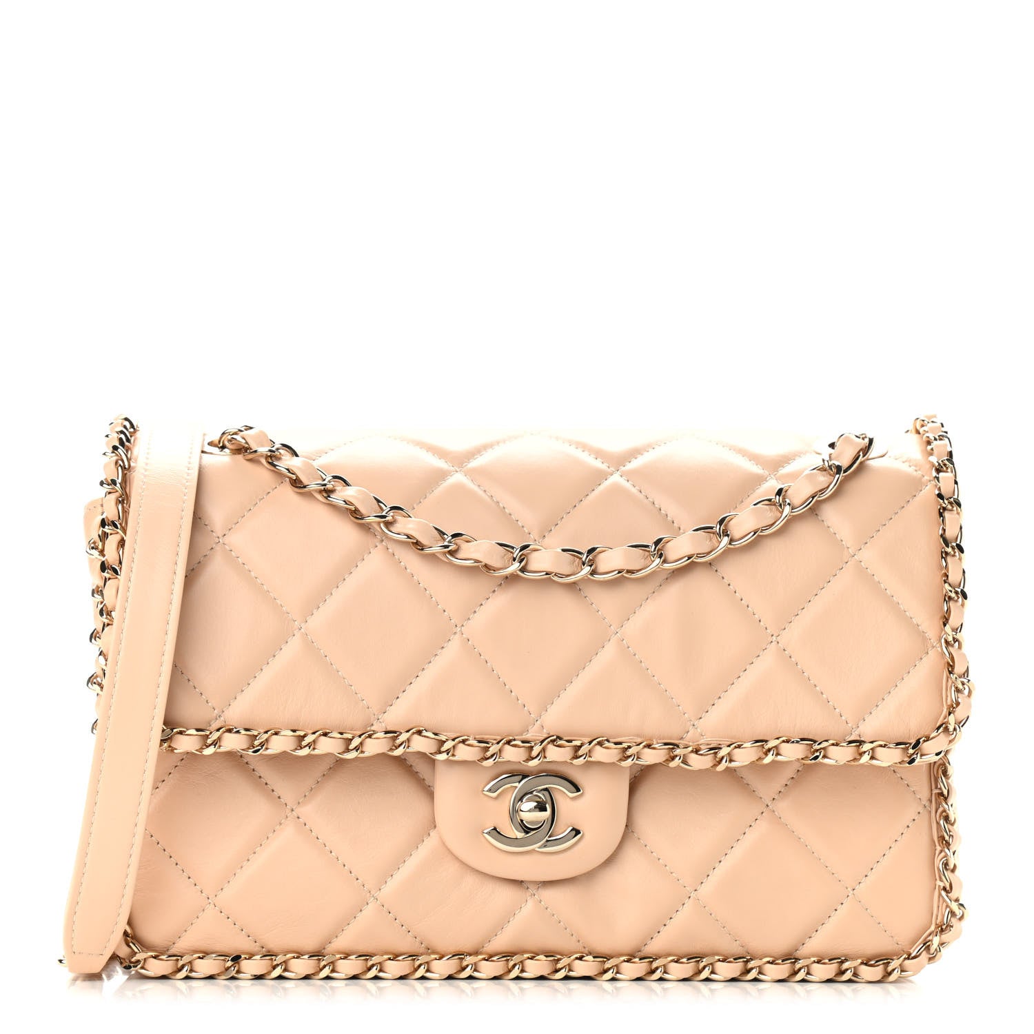 Chanel Crumpled Calfskin Medium Chain All Over Flap Beige 1 of 9