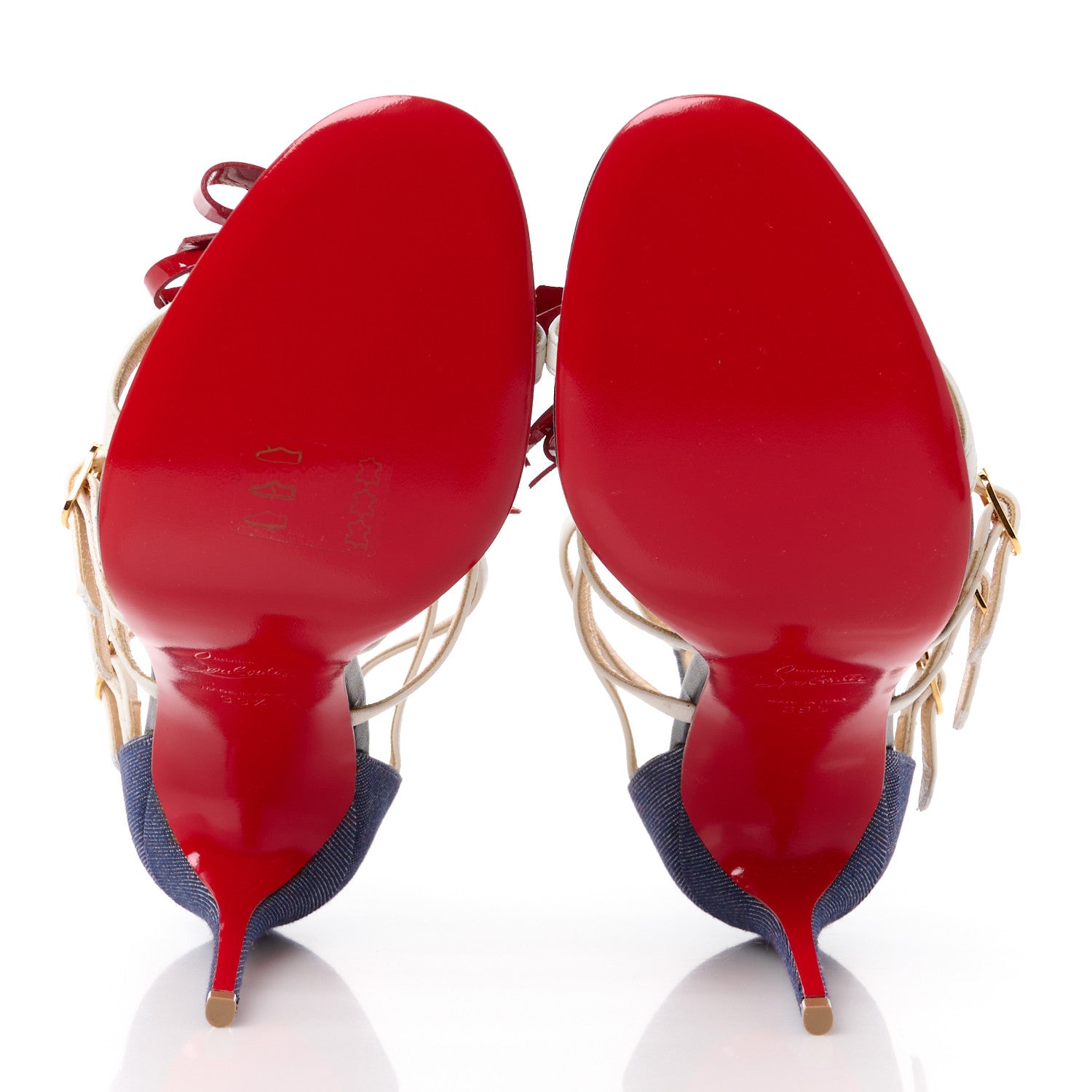 Christian Louboutin Patent Shiny Nappa Denim Girlistrappy 100 Sandals 39.5 Multicolor 5 of 9