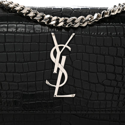 Saint Laurent Calfskin Crocodile Embossed Medium Monogram Sunset Black 9 of 12