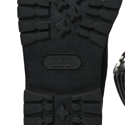 Chanel Lambskin Quilted Lace Up Boots 37.5 Black 6 of 8