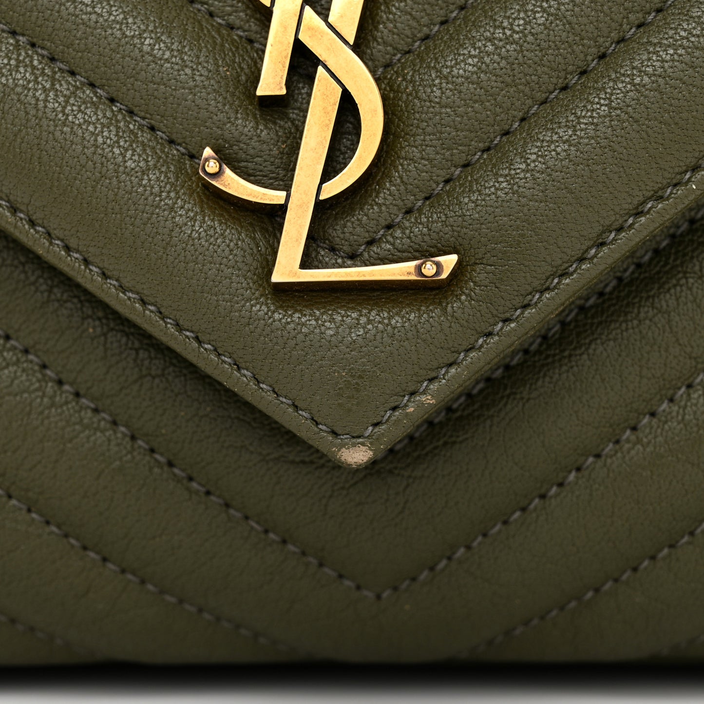 Sheepskin Matelasse Chevron Monogram Medium College Bag Military Olive