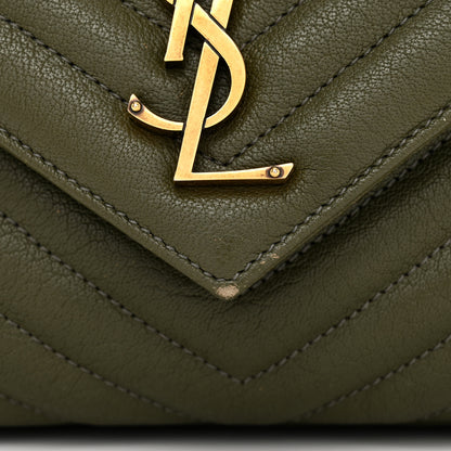 Saint Laurent Sheepskin Matelasse Chevron Monogram Medium College Bag Military Olive 12 of 13