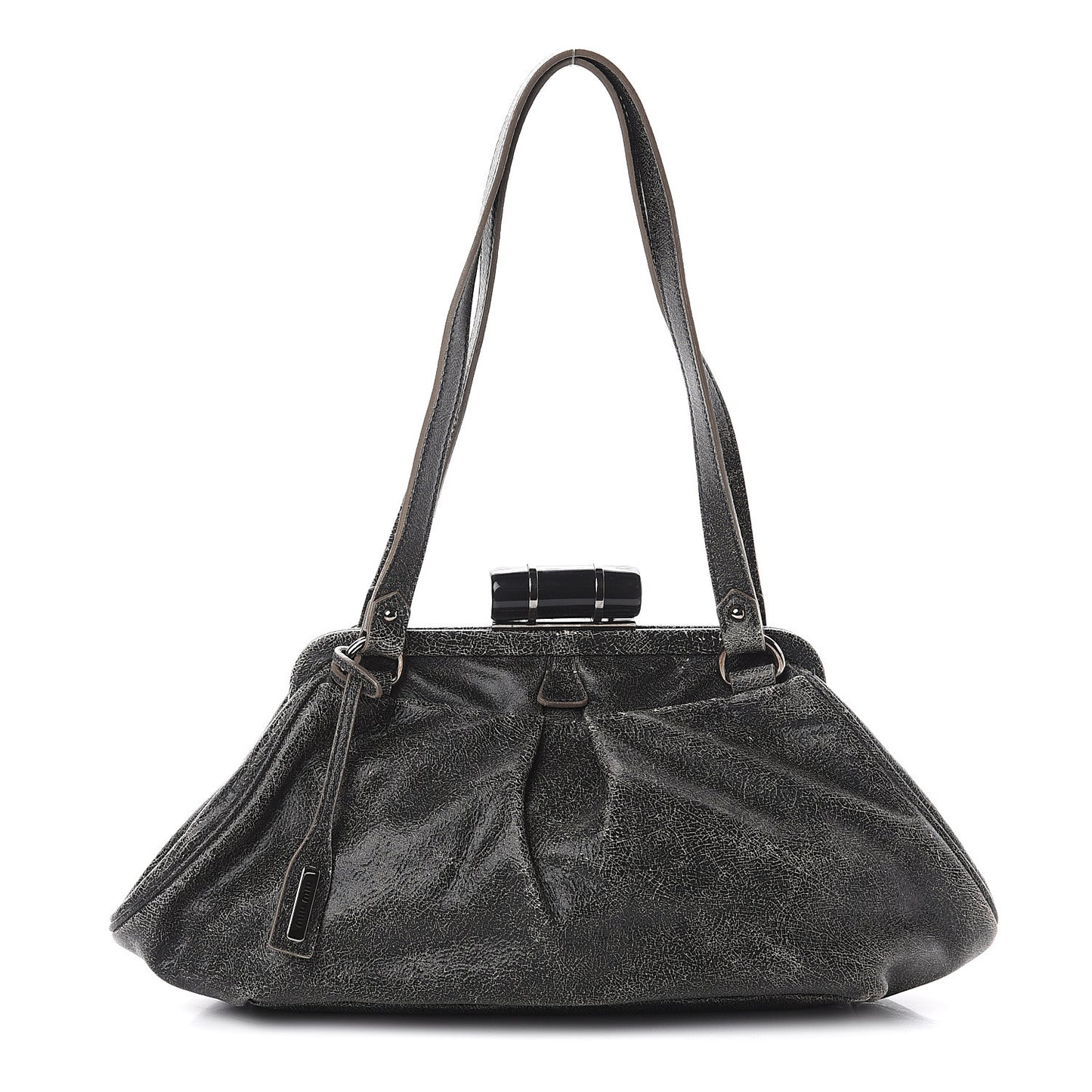Calfskin Craquele Frame Shoulder Bag Black