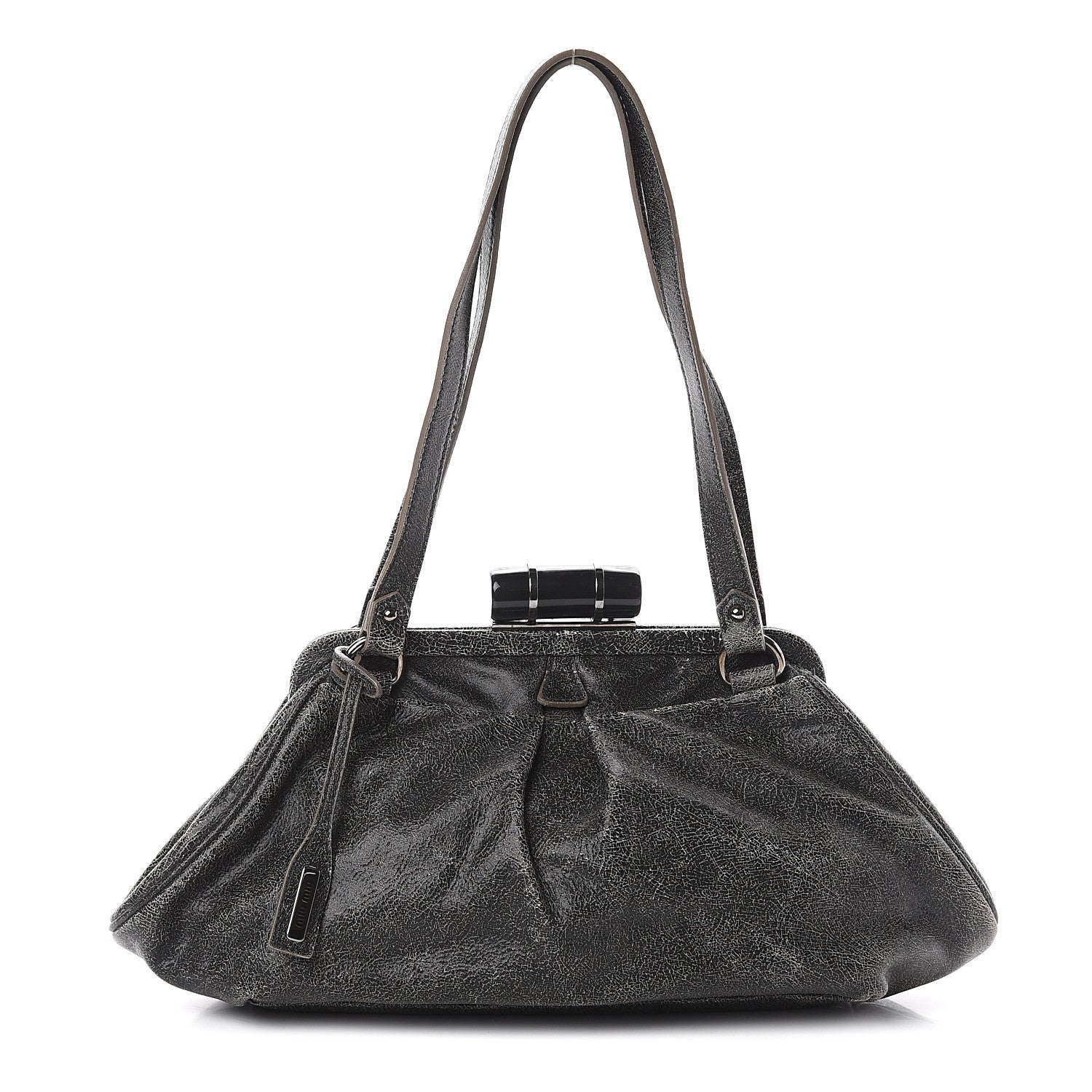 Miu Miu Calfskin Craquele Frame Shoulder Bag Black 1 of 8