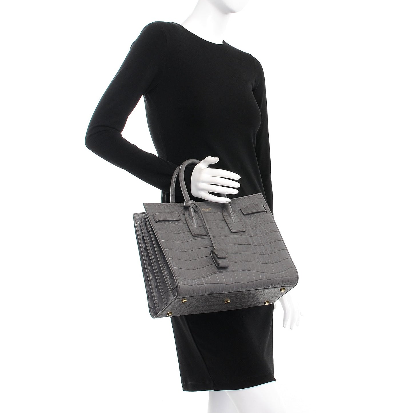 Calfskin Crocodile Embossed Small Sac De Jour Fog