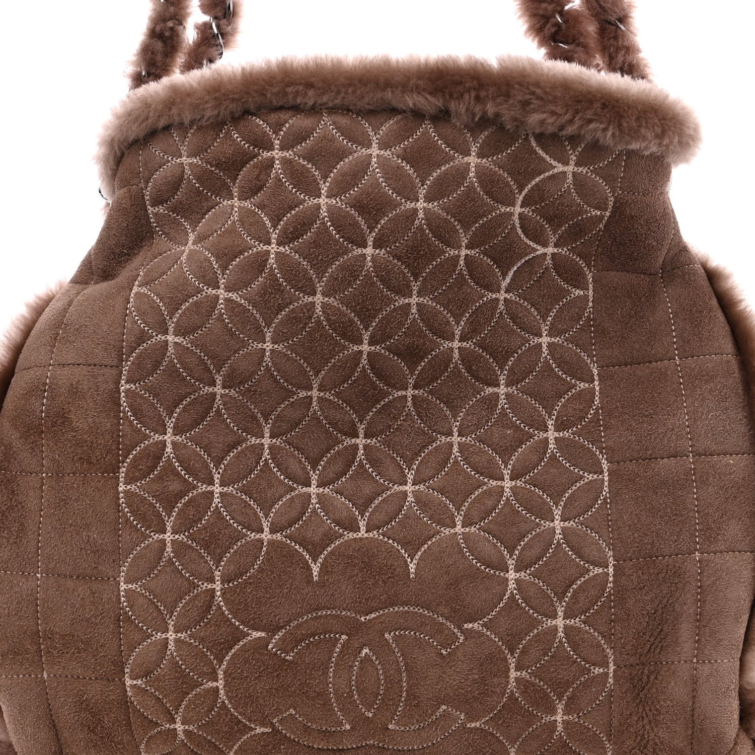 Chanel Shearling Suede Stiched CC Tote Dark Brown 9 of 11