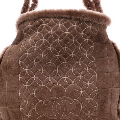 Chanel Shearling Suede Stiched CC Tote Dark Brown 9 of 11