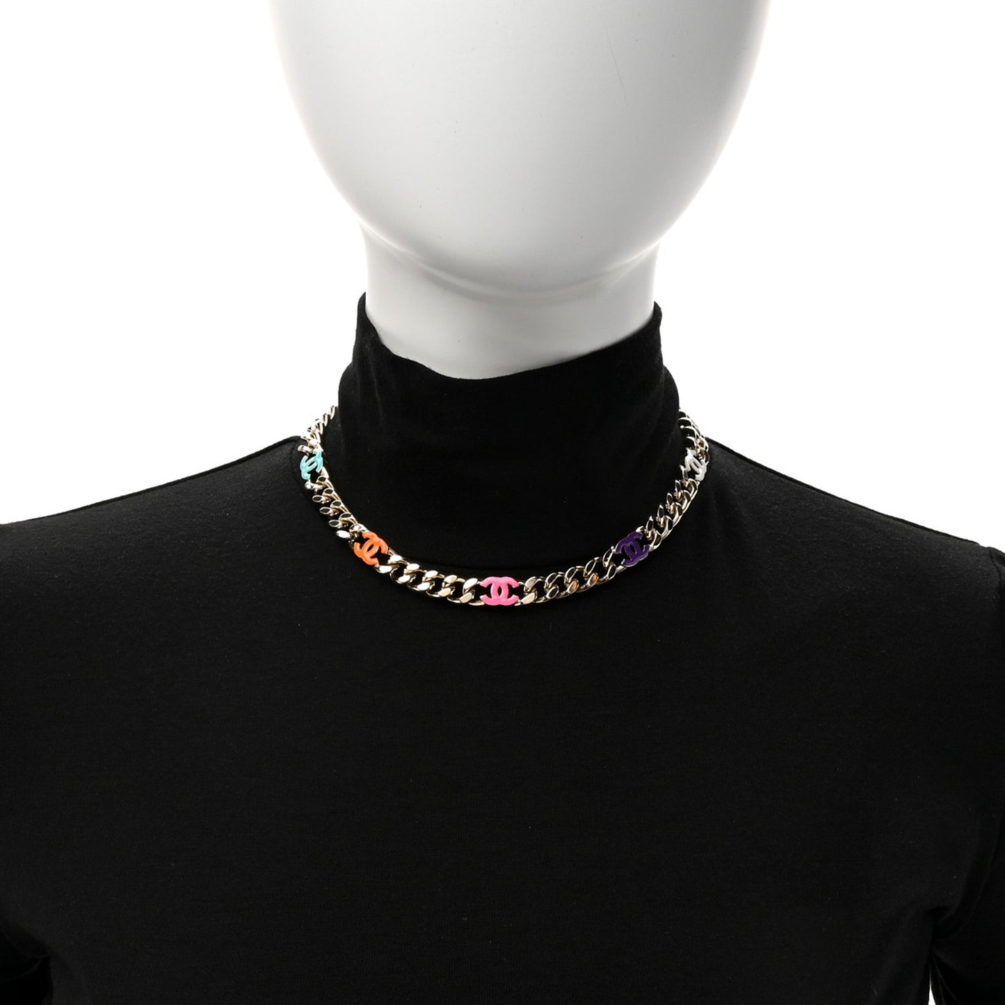 Metal Enamel Chain CC Choker Gold Multicolor