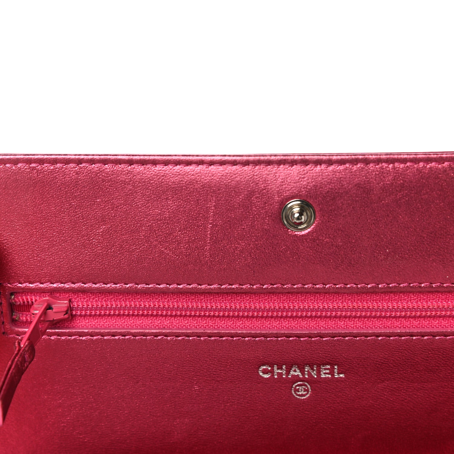 Chanel Metallic Patent Calfskin Quilted Boy Wallet On Chain WOC Fuchsia 13 of 18
