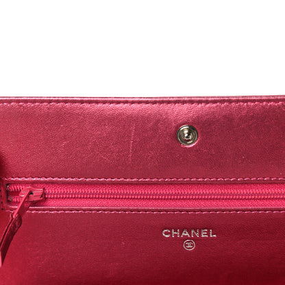 Chanel Metallic Patent Calfskin Quilted Boy Wallet On Chain WOC Fuchsia 13 of 18