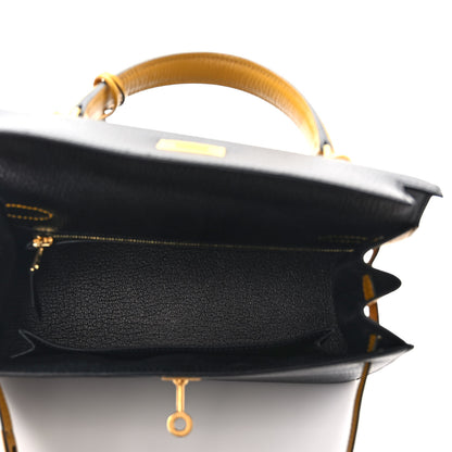 Hermes Chevre Mysore Bi-Color Horseshoe Kelly Sellier 25 Black Ambre 5 of 9